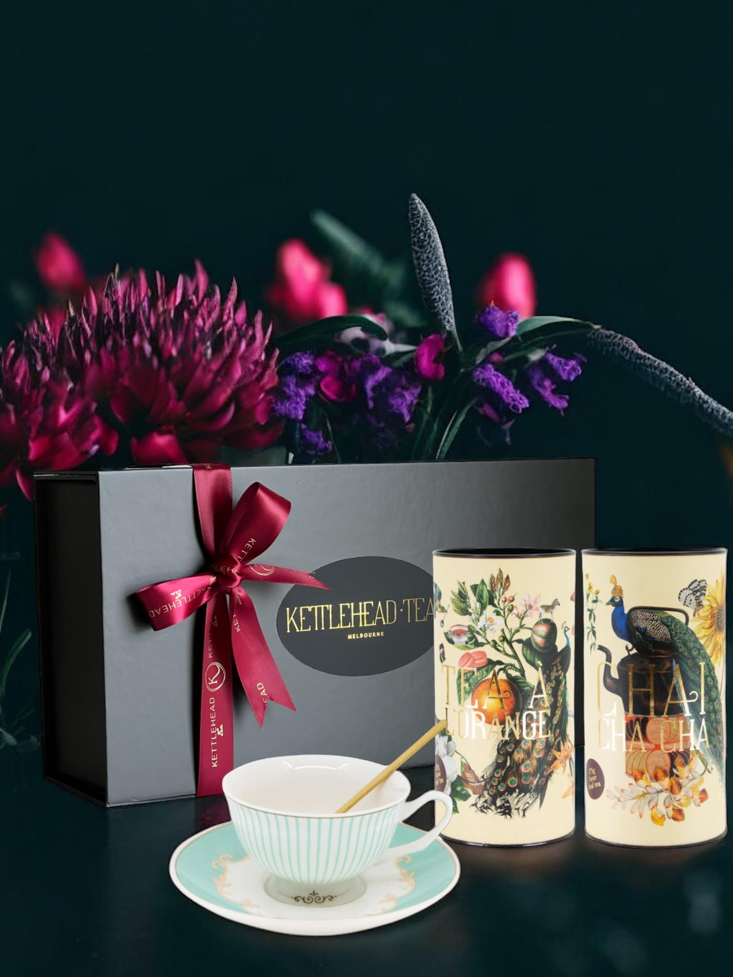 2 Tea Canister and Tea cup gift box- Tiffany Blue Stiped