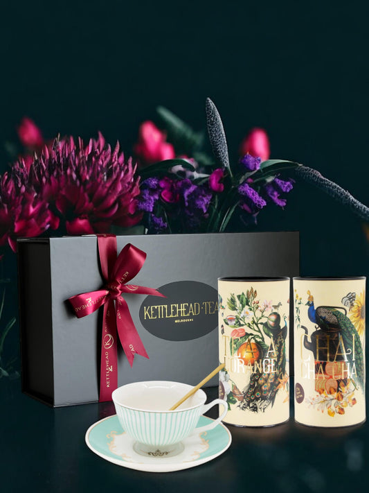 2 Tea Canister and Tea cup gift box- Tiffany Blue Stiped