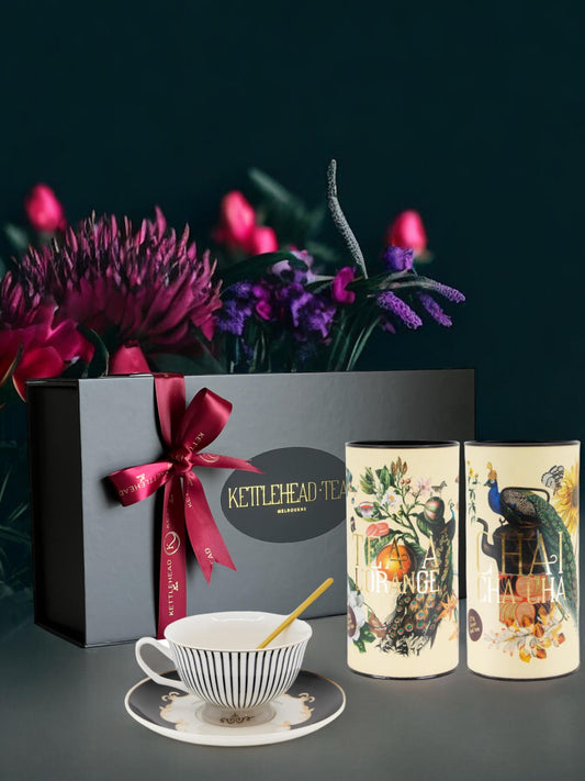 2 Tea Canister and Tea Cup gift box- Black Stripe