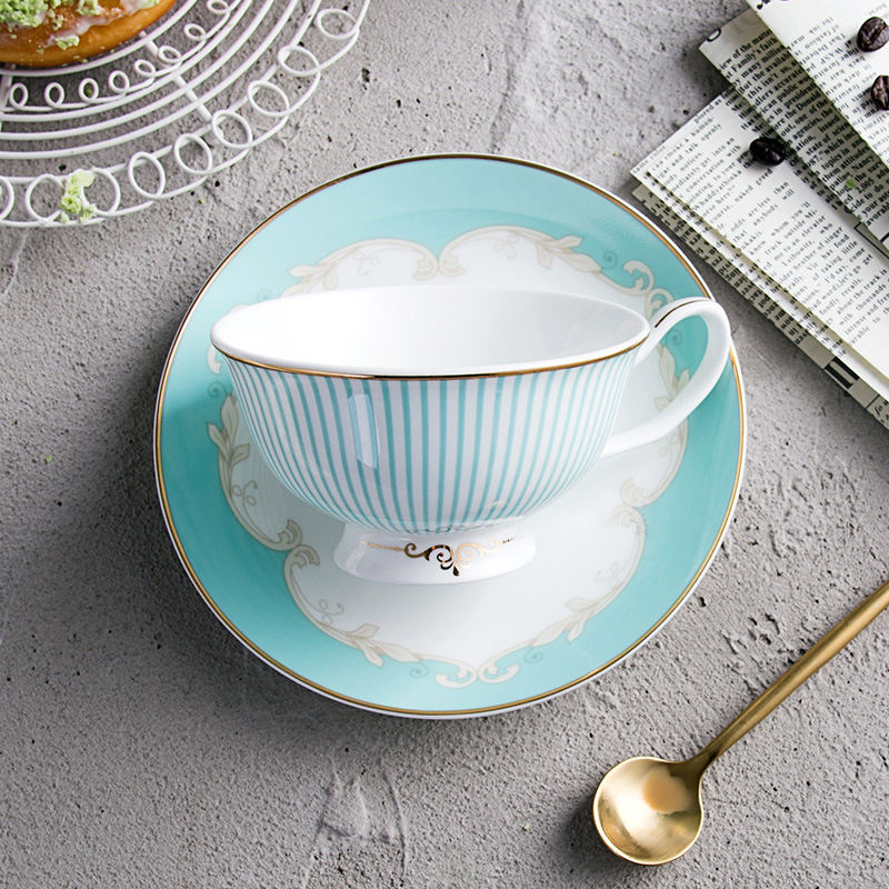Tea Cup & Saucer - Tiffany Blue Stripe