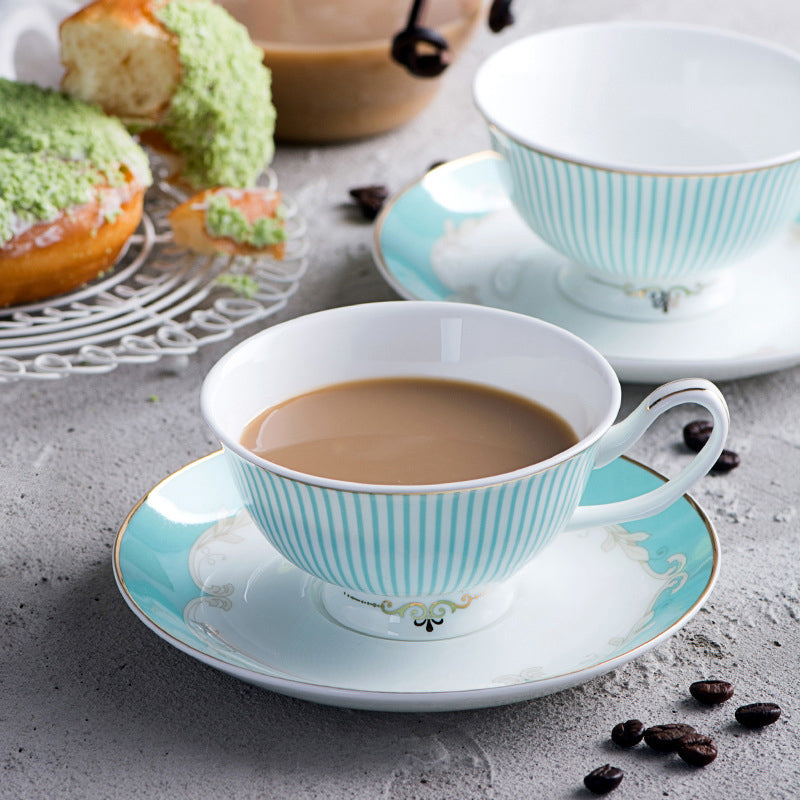 Tea Cup & Saucer - Tiffany Blue Stripe