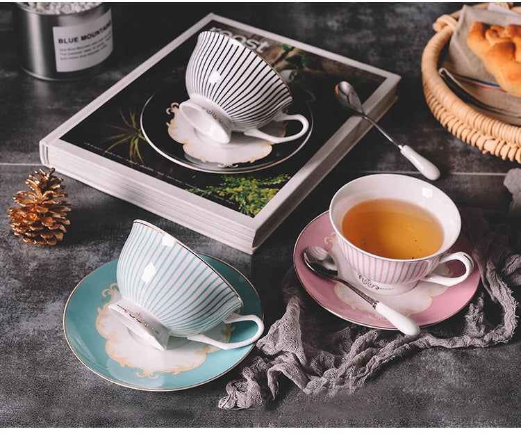 Tea Cup & Saucer - Royal Black Stripe