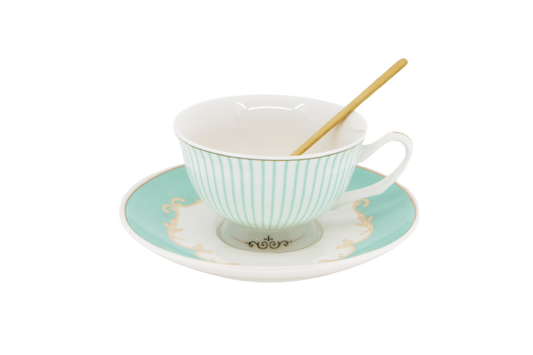 Tea Cup & Saucer - Tiffany Blue Stripe