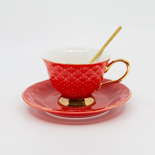 Tea Cup & Saucer - Red / Gold